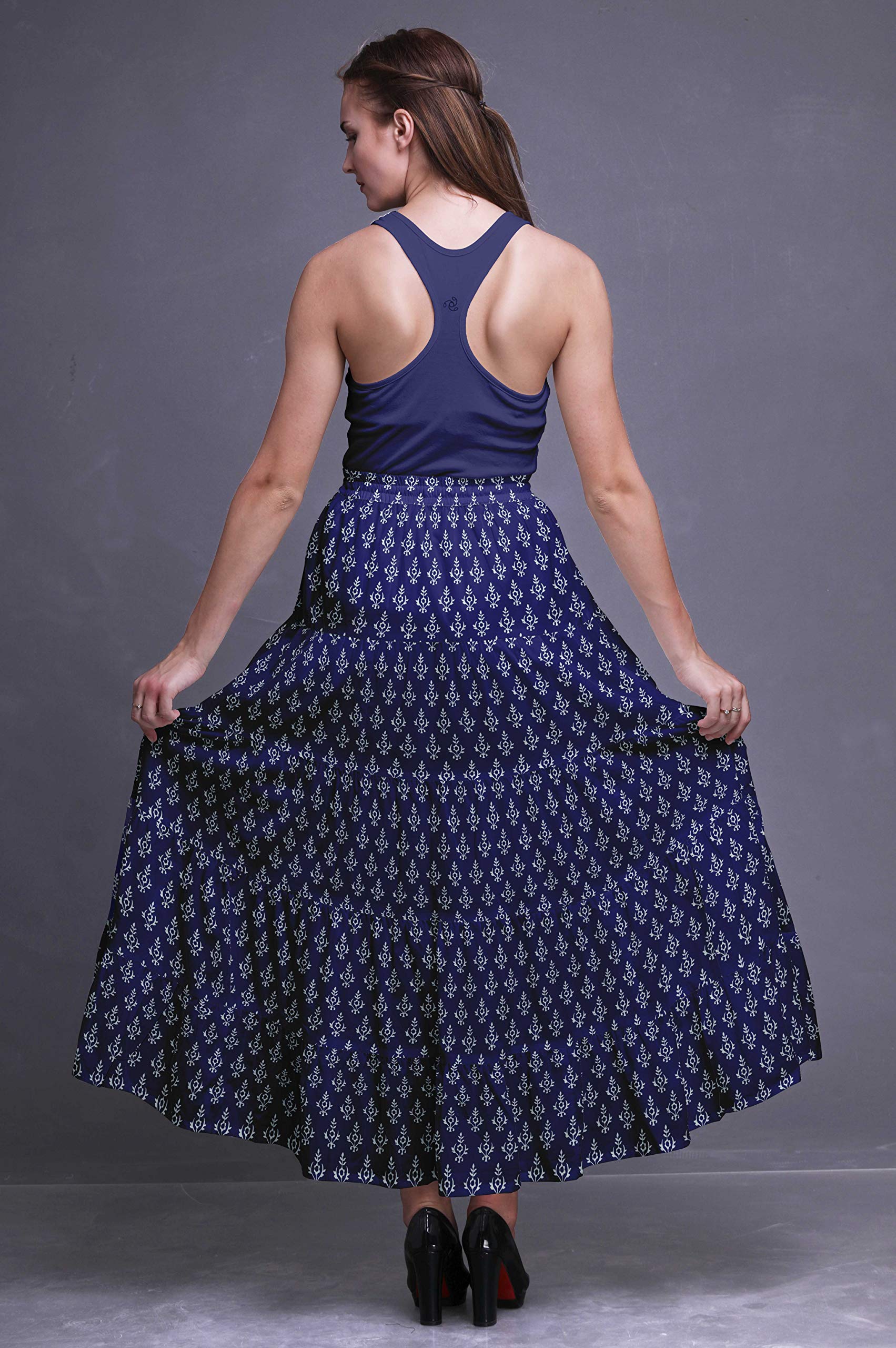 Boho Printed Long 5-Tier Cotton Skirt for Women - Flowy Maxi Skirt for Summer, Beach, Music Festivals & Casual Outfits