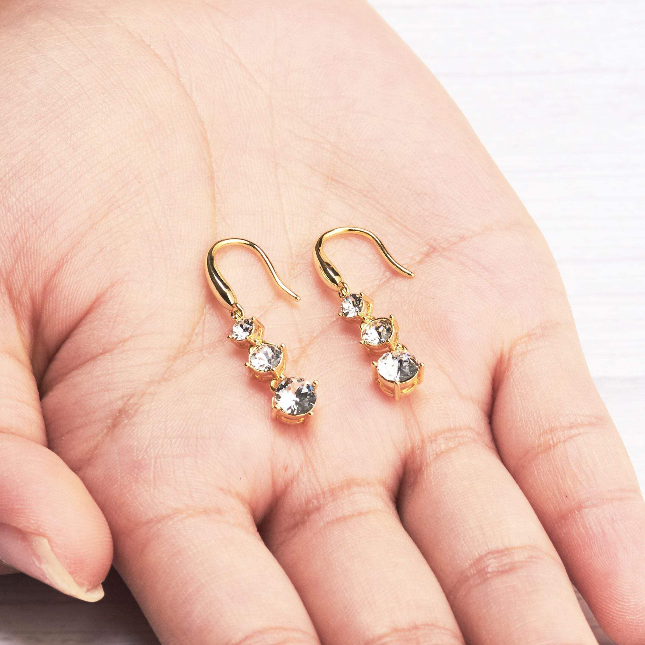 Gold Plated Drop Earrings with Zirconia Crystals for Women - Elegant Party Jewelry