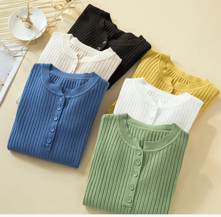 Button Basic Slim Knitted Pullover Sweater for Women - Soft Comfortable Lightweight Casual Tops for Fall & Winter - Perfect for Office, Dating and Weekend Outfits