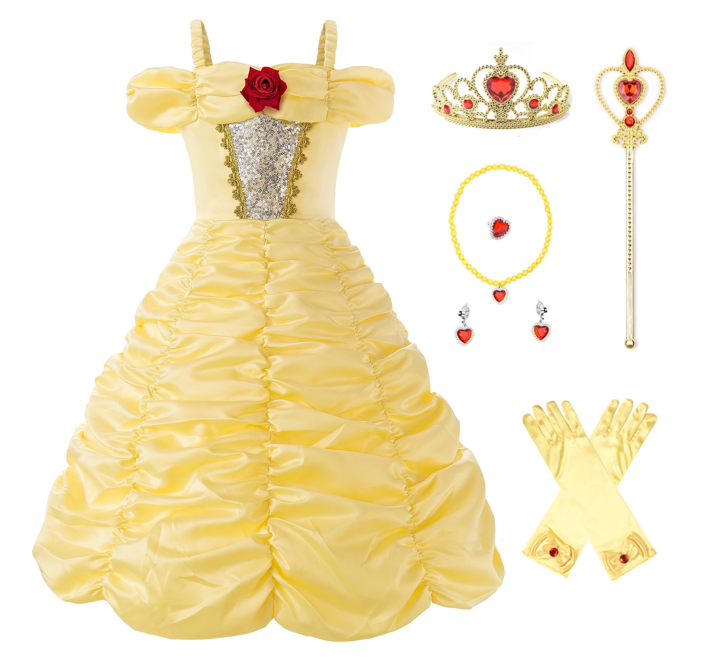Girls Princess Layered Off-Shoulder Sequin Party Dress with Matching Accessories | Perfect for Birthday, Pageant, Halloween & Special Occasions