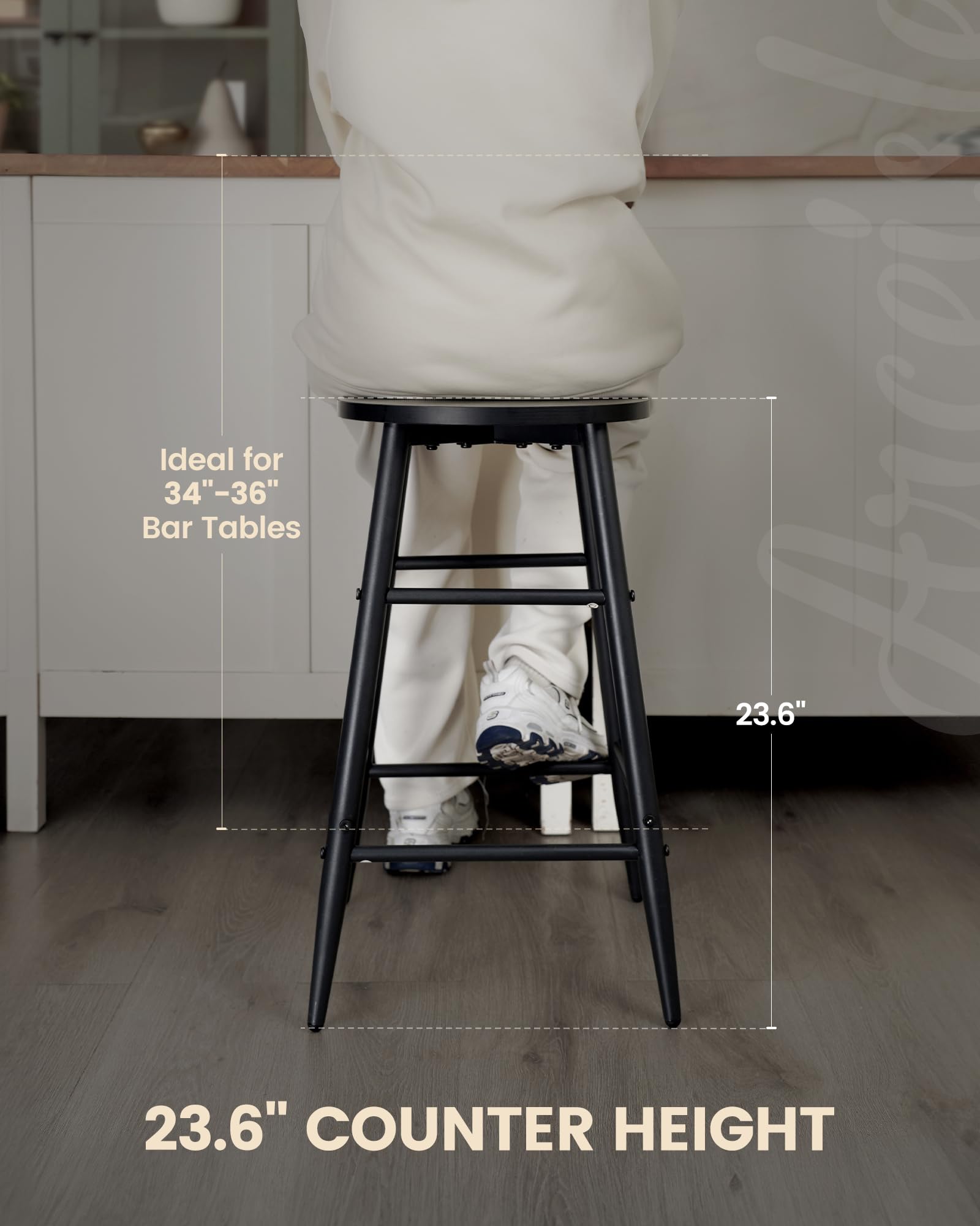 2-Pack Modern Black Bar Stools with Footrest - 24