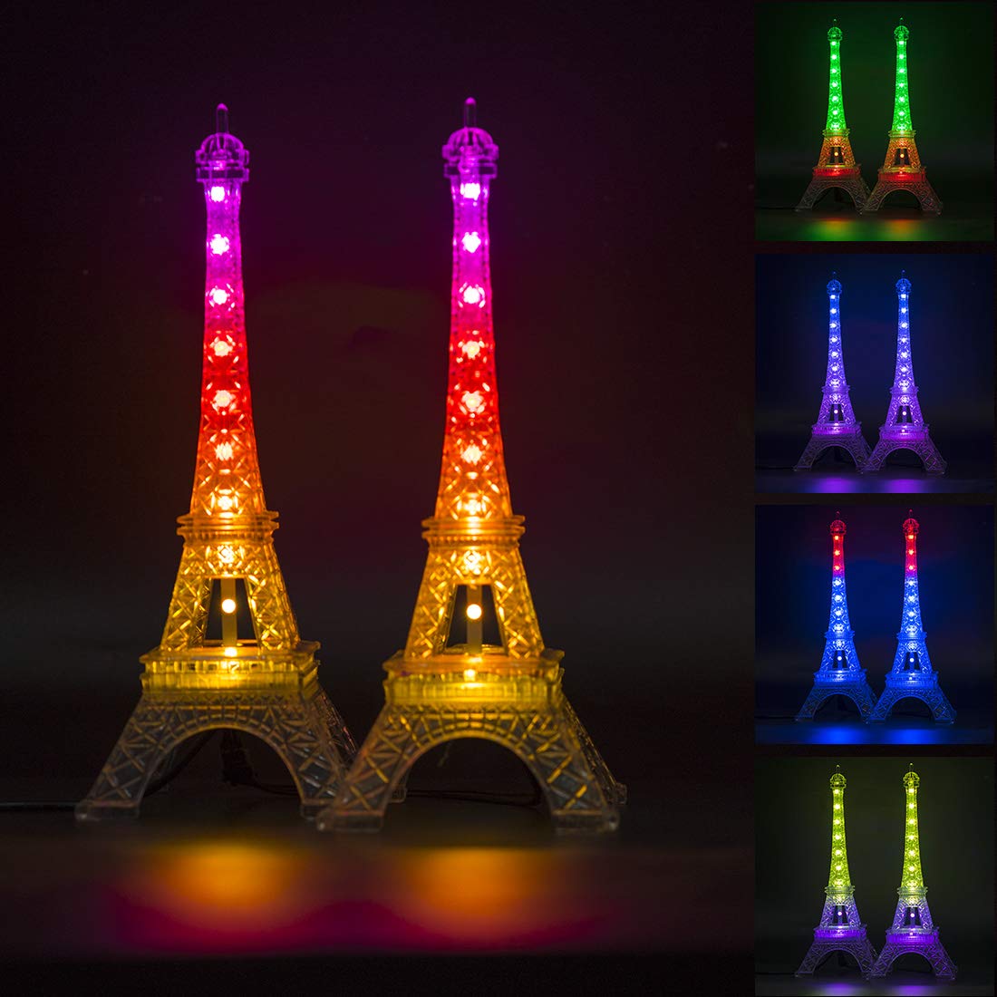 BTF-LIGHTING USB 5V Romantic Eiffel Tower Night Light Kit - 9.8 Inch SK6812 RGB Color Changing LED Desk Lamp with Music Controller (2 Towers Included) - Perfect for Bedroom Decor, Anniversary & Birthday Gifts