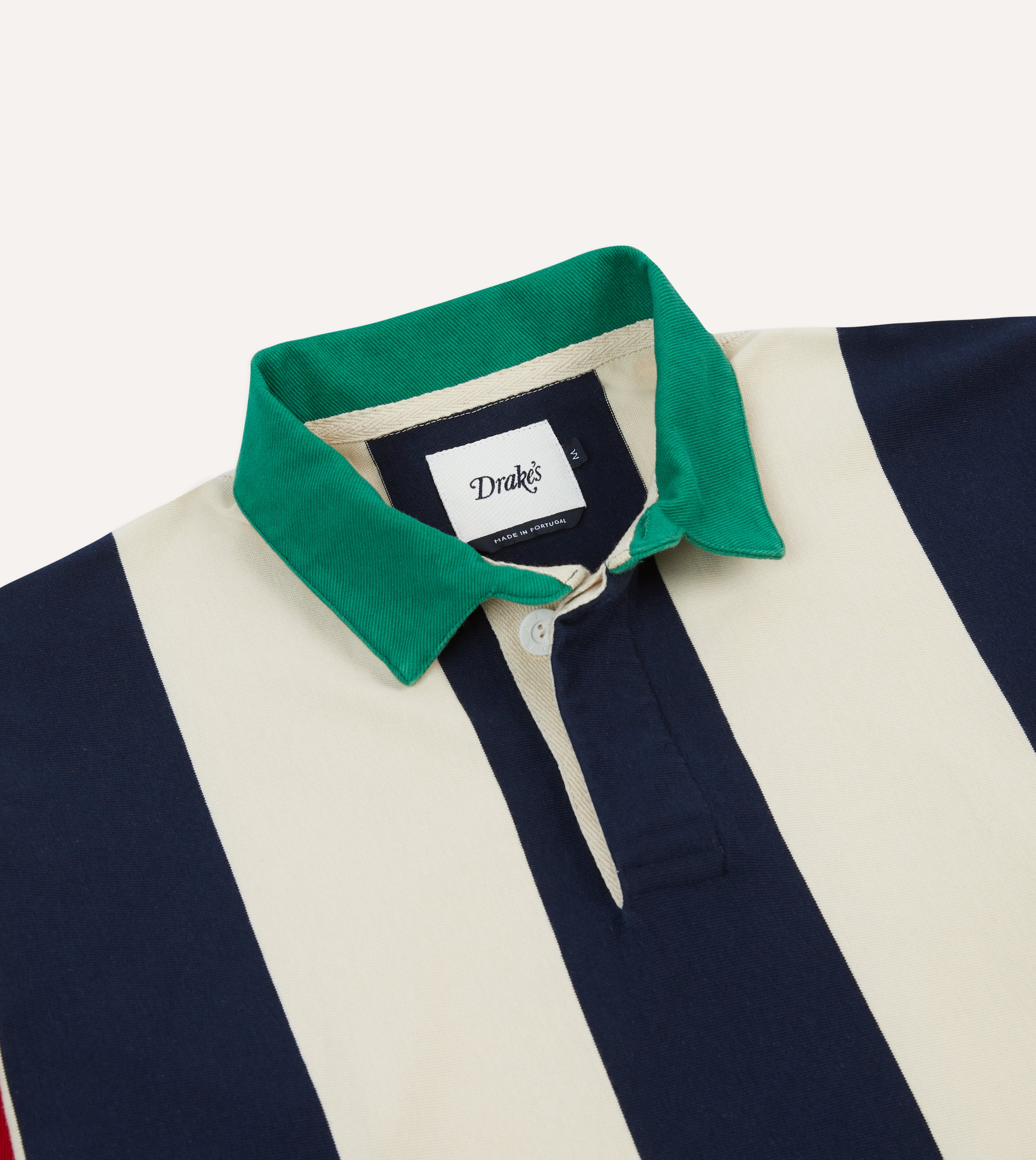 Navy, Red & Ecru Striped Cotton Rugby Shirt for Men - Classic Vertical Block Stripe Design - Perfect for Casual Wear, Sports & Outdoor Activities