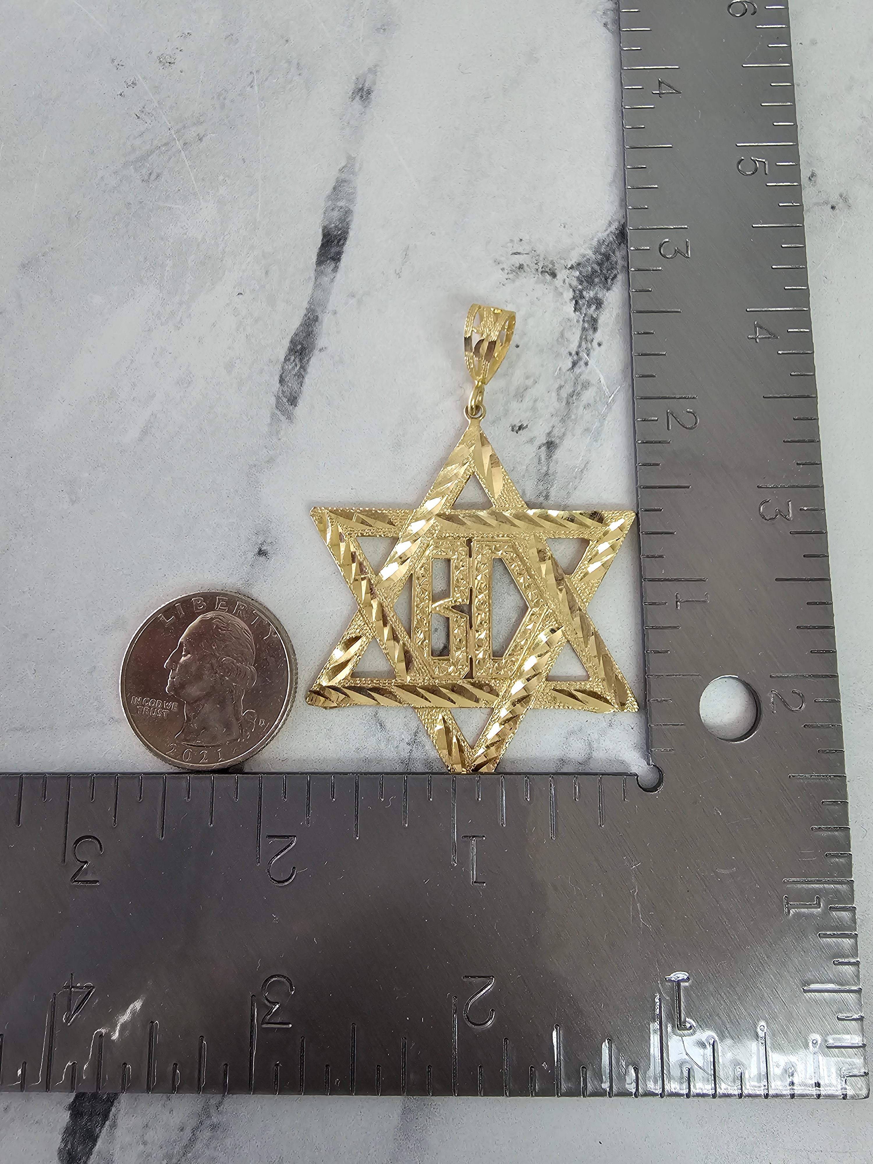 10K Yellow Gold Jewish Star Pendant with Diamond Cuts - Elegant Menorah Necklace for Hanukkah Gifts & Religious Jewelry Collection