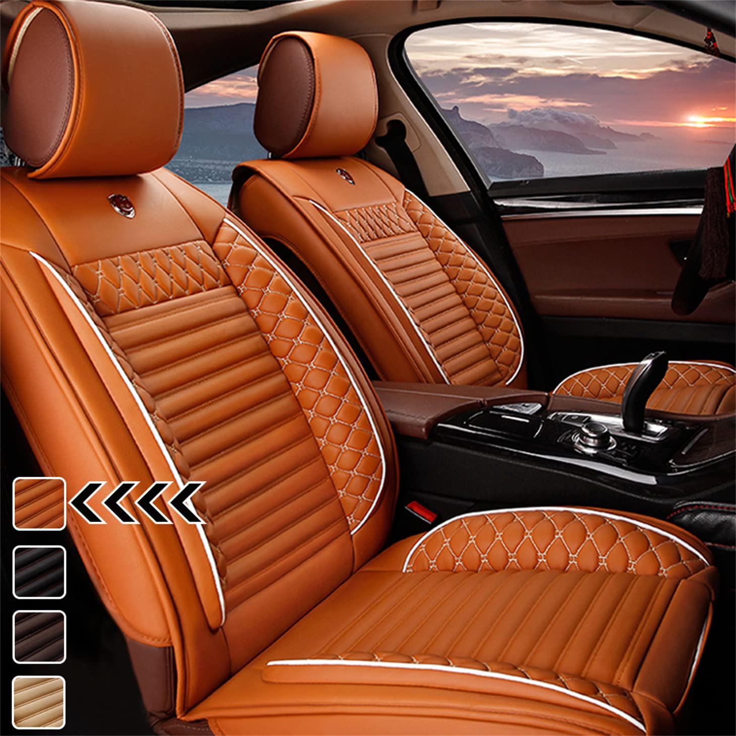 Vonzasi Waterproof Car Seat Covers for Mercedes C250 2012-2015 - Front Row Leather Protection, Airbag Compatible (Cayenne Yellow) | Perfect for Daily Commute, Road Trips & Pet Protection