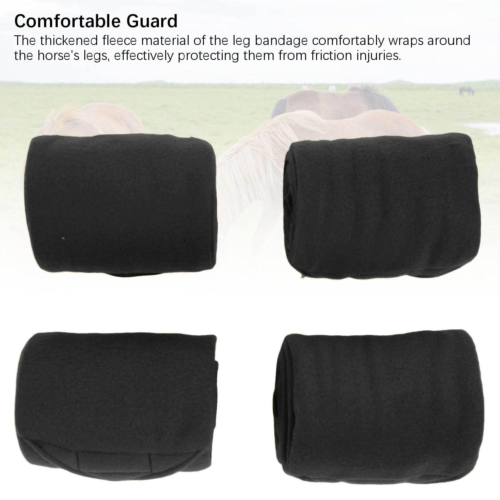 **Premium Adjustable Horse Leg Bandage - Soft Fleece Protective Wrap for Equestrian Riding & Training (4PCS, Black) - Ideal for Show Jumping, Dressage & Stable Care**