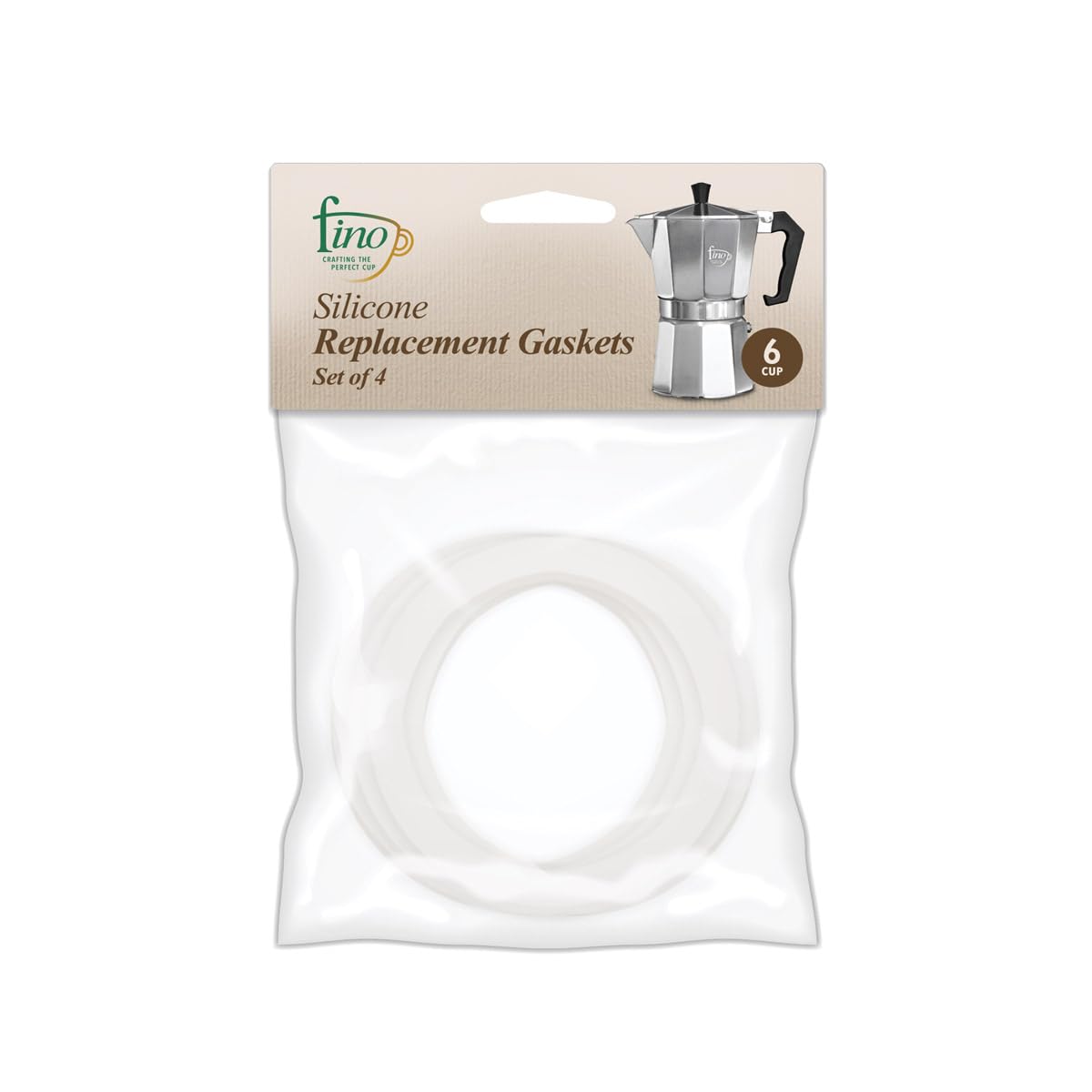 Fino 6-Cup Stovetop Espresso Maker Replacement Gasket - 4-Pack Durable Silicone Seals for Moka Pot - Perfect for Home Brewing & Italian Coffee Lovers