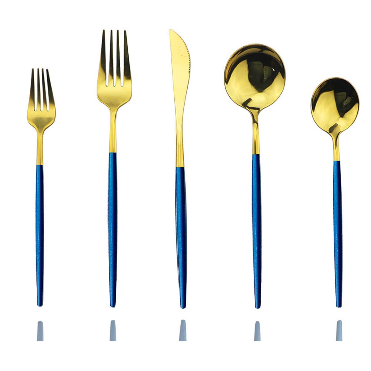 Premium JASHII 30-Piece Stainless Steel Flatware Set - Blue Gold Silverware with Satin & Mirror Finish | Durable Kitchen & Tableware Cutlery for Home, Restaurant & Catering | Dishwasher Safe | Elegant Dining & Special Occasions