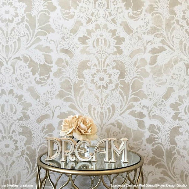 Lisabetta Damask Wall Stencil - Reusable DIY Painting Template for Home Decor, Accent Walls & Furniture - Perfect for Bedroom, Living Room & Nursery Renovation