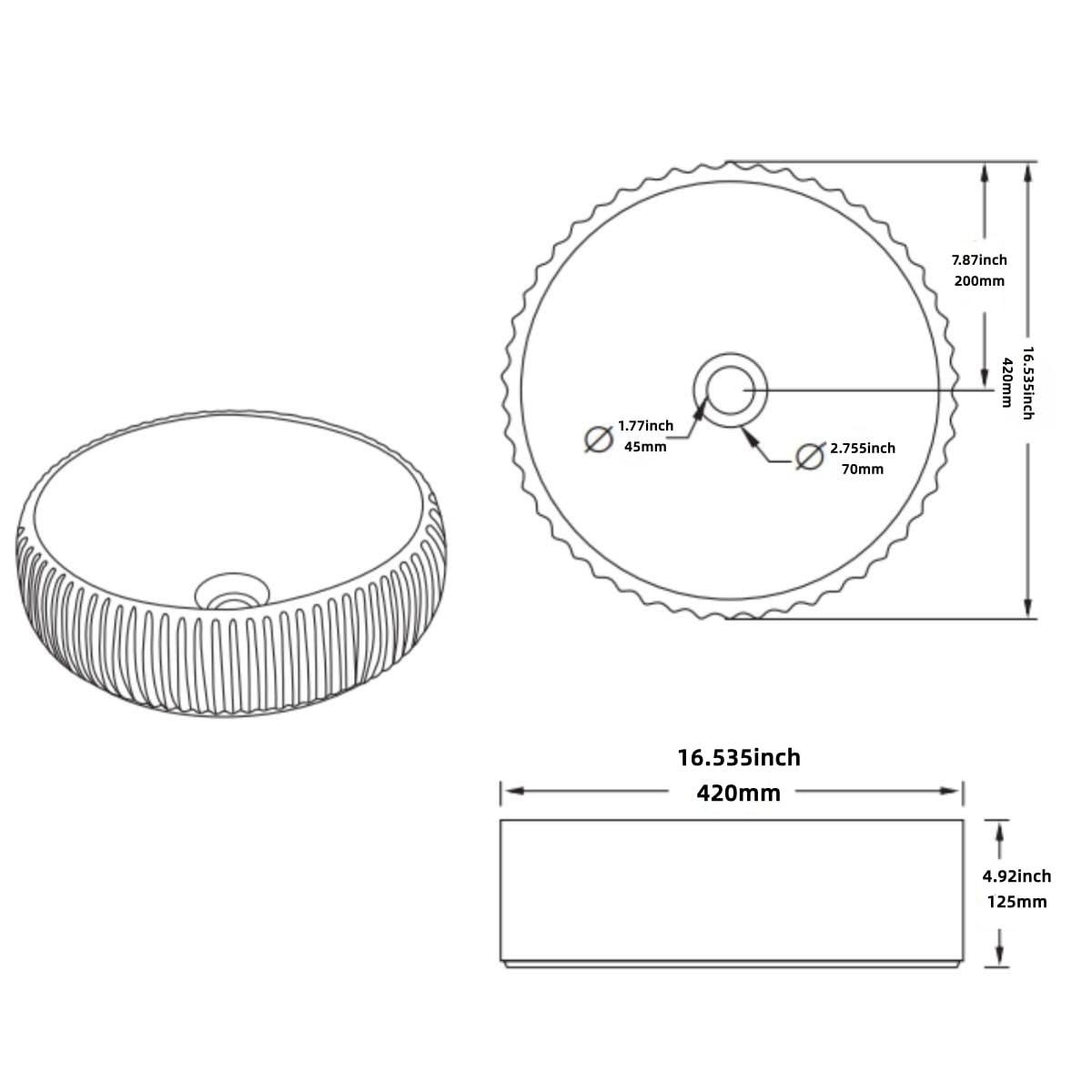 Modern Black Round Vessel Sink - 16.5