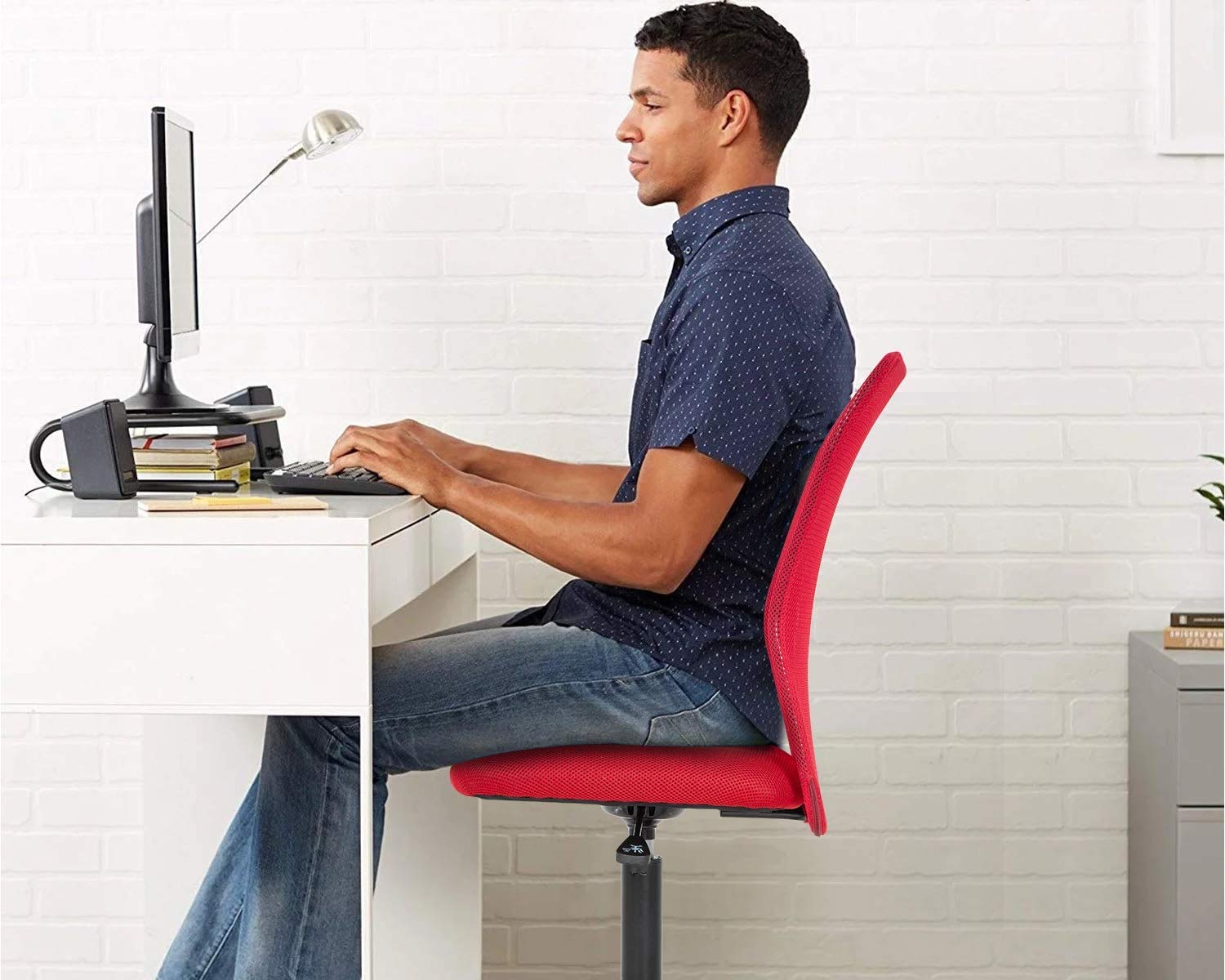 Ergonomic Mesh Office Chair with Adjustable Height & Lumbar Support - Modern Mid Back Computer Desk Chair for Women & Men - Perfect for Home Office, Gaming & Workspaces (Red)