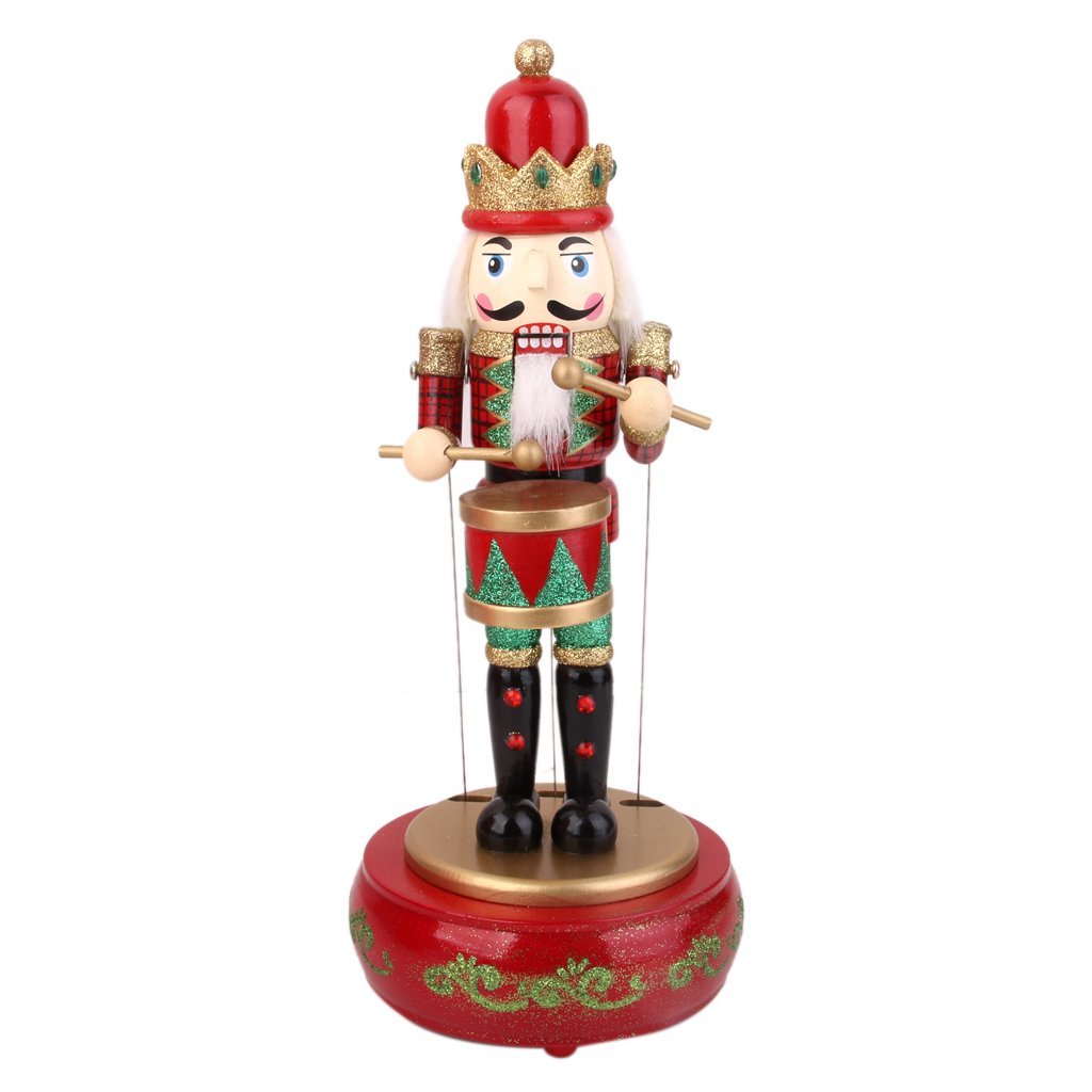 Handcrafted Wooden Drummer Nutcracker Music Box - Christmas Holiday Decoration & Gift for Home, Office, Party Decor