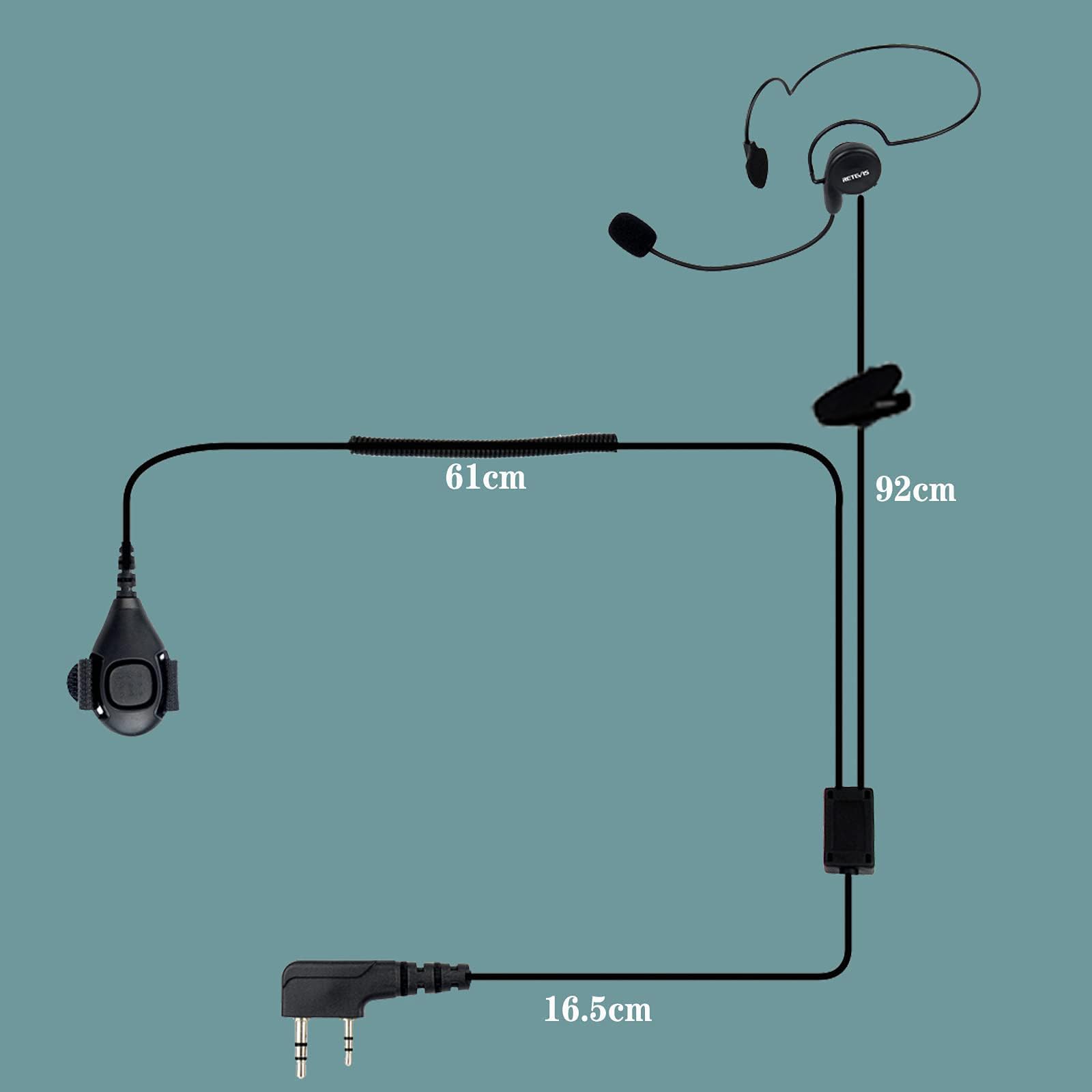 Retevis Behind-The-Head Walkie Talkie Headset with Boom Mic - Compatible with Retevis RT22 RT21 H-777 RT68 Baofeng BF-F8HP UV-5R UV-82 Kenwood Radios - Two Way Radio Headset with Finger PTT (1 Pack) - Ideal for Security, Construction, Warehouse & Outdoor Activities