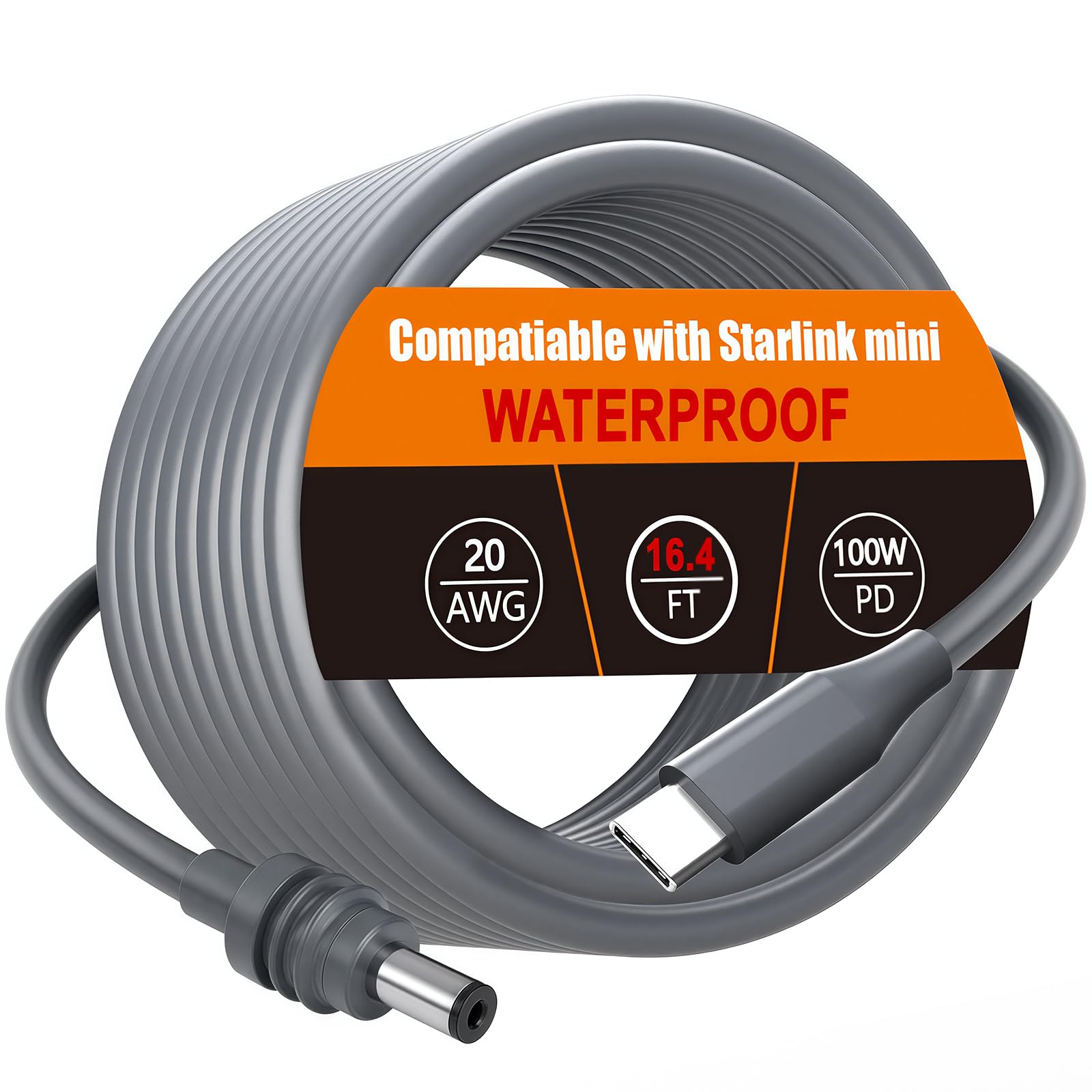 Starlink Mini Cable - 16.4 Ft USB C to DC Power Cable for Starlink Mini, Waterproof 5M Replacement Accessory, Compatible with 100W Power Bank PD Charger 20AWG - Perfect for Outdoor Camping, RV Travel & Emergency Power Backup