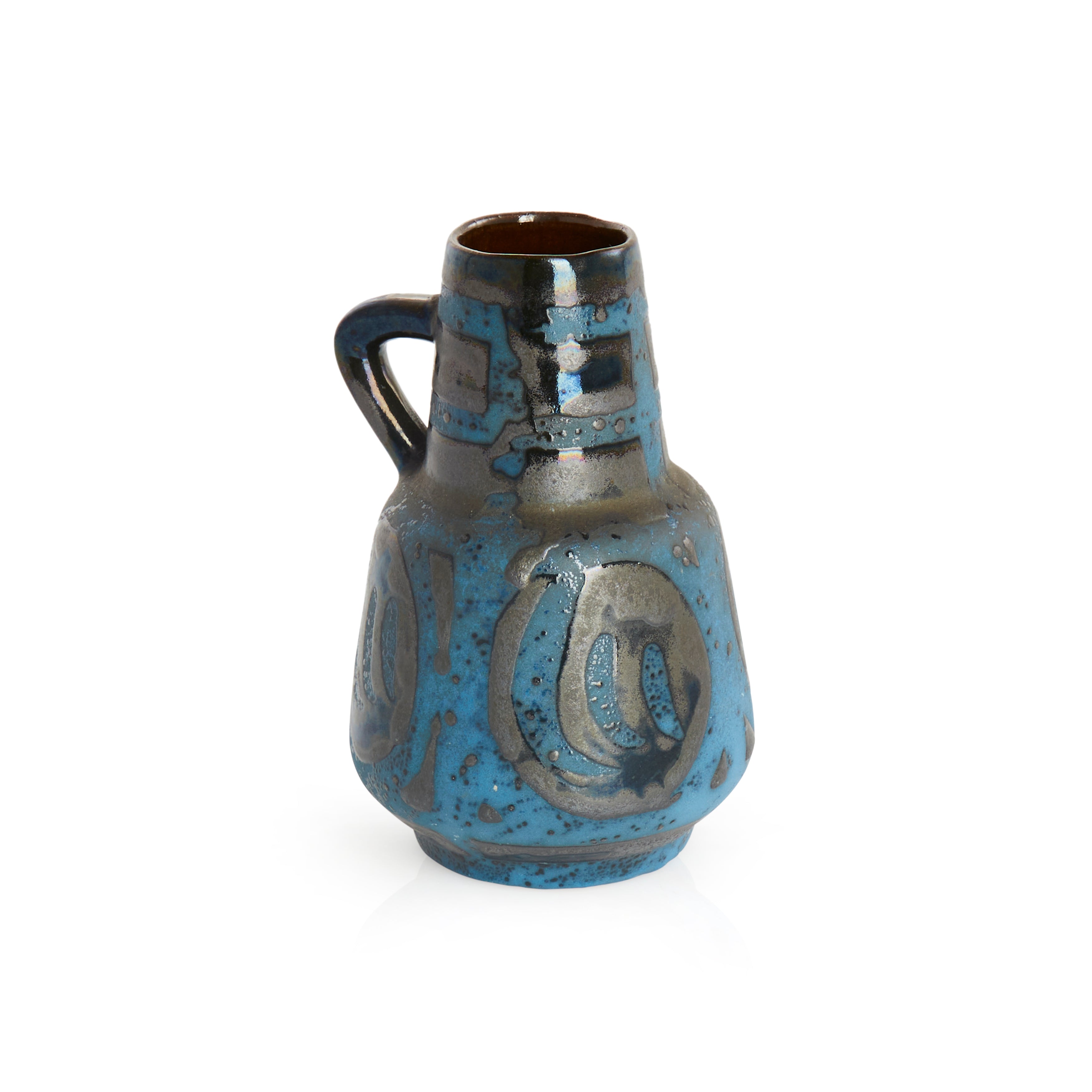 Handmade Blue and Black Ceramic Vase with Handle - Elegant Home Decor for Living Room, Dining Table, or Wedding Centerpiece