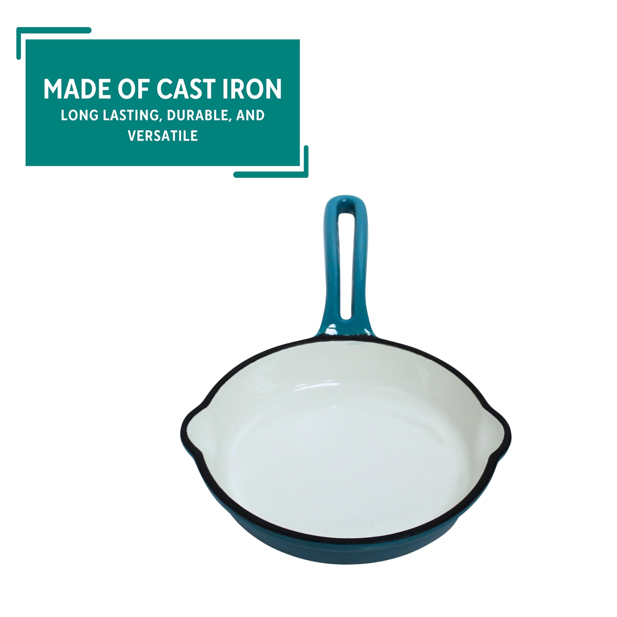 Mirro 6 Inch Cast Iron Enamel Skillet - Teal Blue Dutch Oven Pan for Baking, Roasting & Frying - Perfect for Stovetop, Oven & Camping Cooking