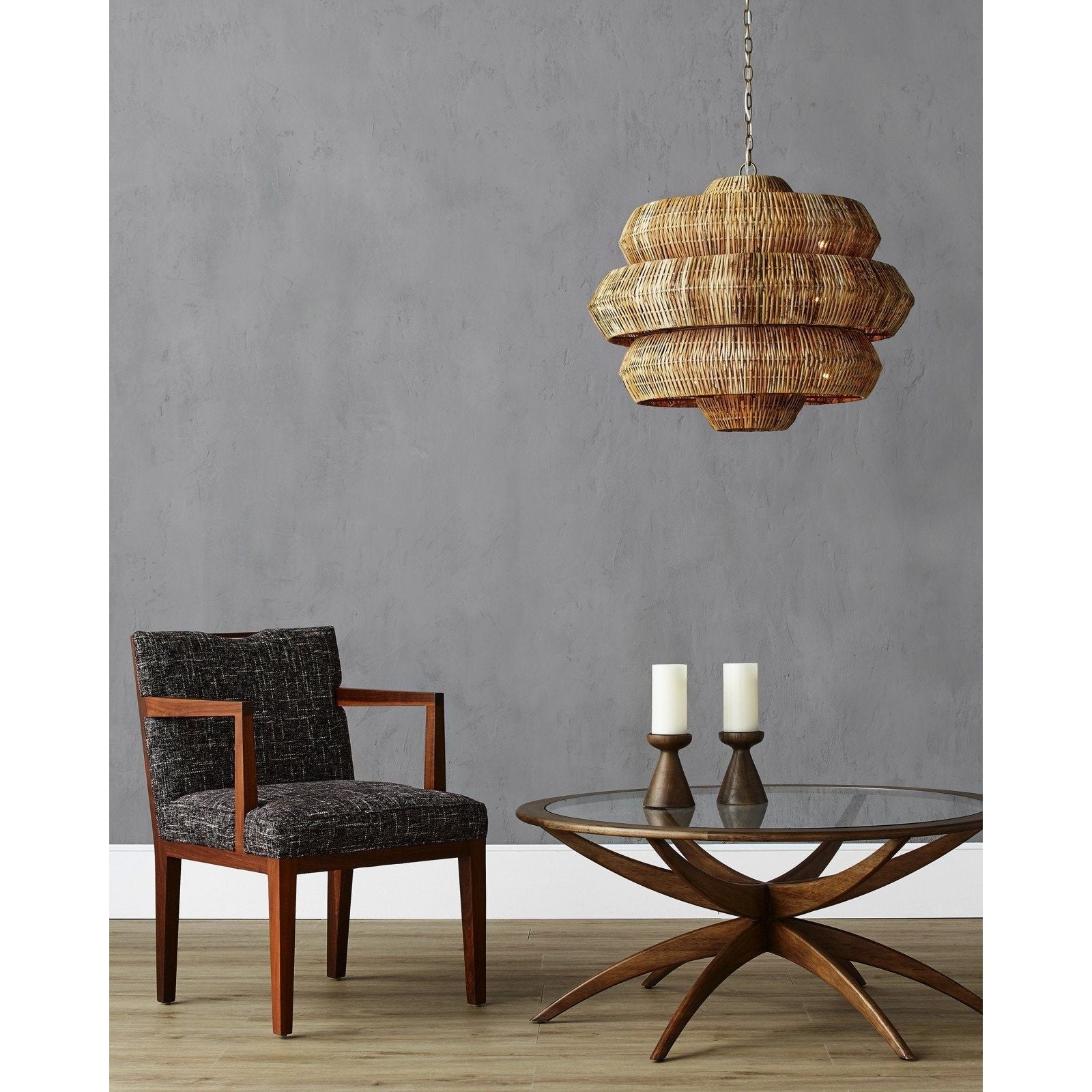 Antibes Medium Natural Chandelier - Elegant Rattan Pendant Light Fixture for Dining Room, Bedroom, or Living Room Decor