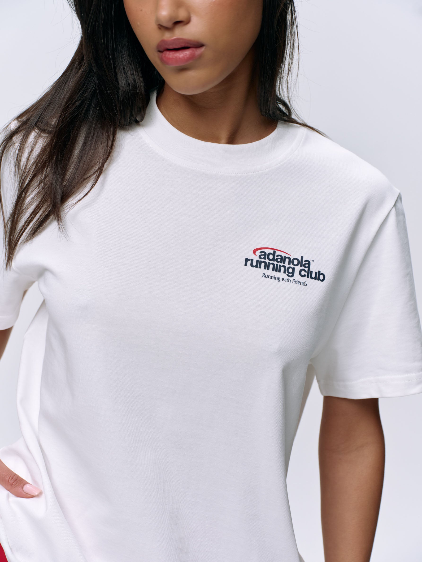 Adanola Women's Running Short Sleeve Oversized T-Shirt - Breathable Workout Top for Gym & Jogging | White & Classic Red | Casual Streetwear & Athletic Wear