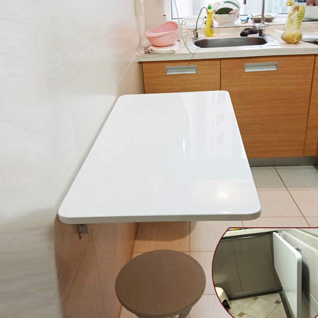 Foldable Wall-Mounted Drop Leaf Table - Space Saving Computer Desk for Kids & Adults, Kitchen Dining Table with Trestle Base - Perfect for Small Apartments, Dorm Rooms & Home Offices