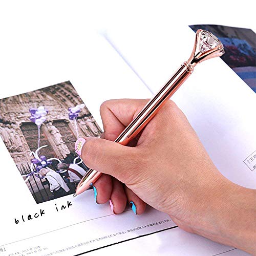 8-Pack CLARA Big Diamond Ballpoint Pens - Rhinestone Crystal Metal Rose Gold with Black Ink for Office, School, Gift Giving & Luxury Writing Accessories