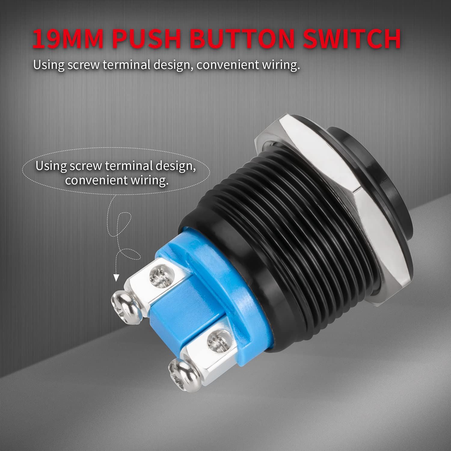 DaierTek 12V Momentary Horn Push Button Switch - Black Metal Waterproof 19mm Round Starter Power Switch for RV, Truck, Boat, Marine (2 Pack) - Perfect for Automotive, Marine & Industrial Applications