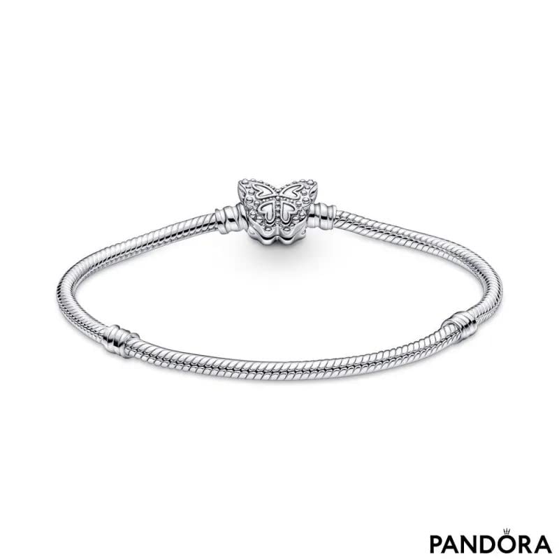PANDORA Moments Butterfly Clasp Snake Chain Bracelet - Sterling Silver with Cubic Zirconia - Compatible with PANDORA Charms - Elegant Jewelry Gift for Women - Perfect for Anniversaries, Birthdays & Special Occasions