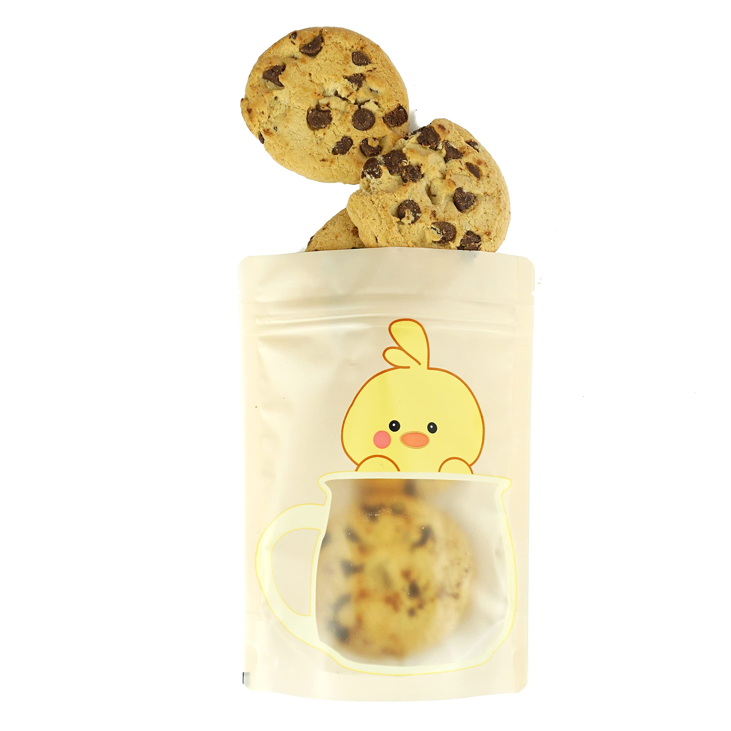 QQ Studio 100-Pack Animal Print Snack Bags - 5x7 Inch Plastic Bakery Bags with Window & Zipper Seal, Pastel Cookie Treat Bags for Kids Party Favors, School Lunches & Candy Storage (Peachy Duckling Design)