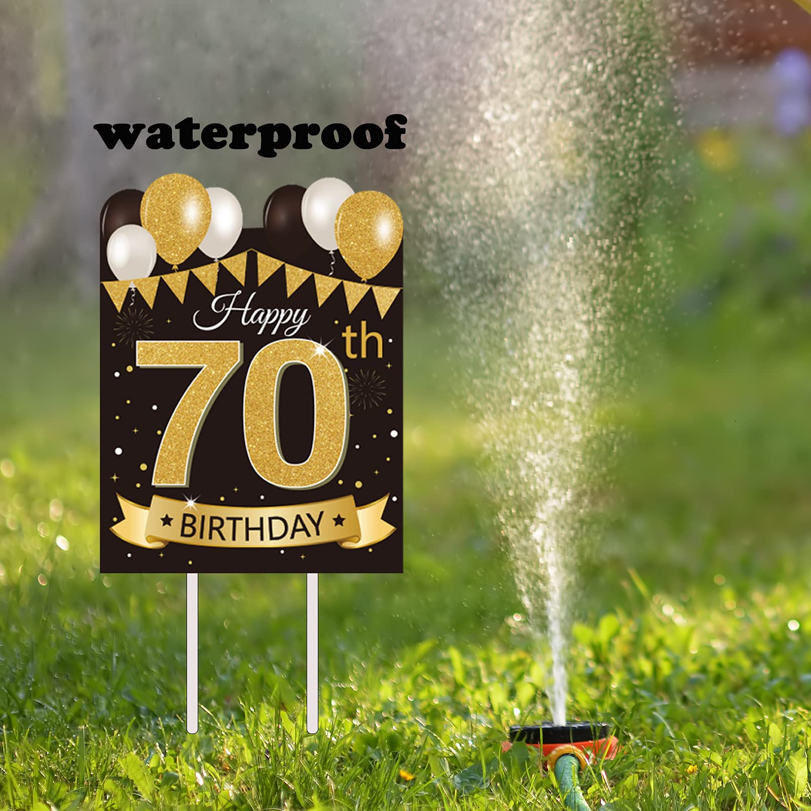 Large Happy 70th Birthday Party Yard Sign - Black & Gold Outdoor Lawn Decor with Stakes | Perfect for Milestone Celebrations, Backyard Parties & Anniversary Decorations
