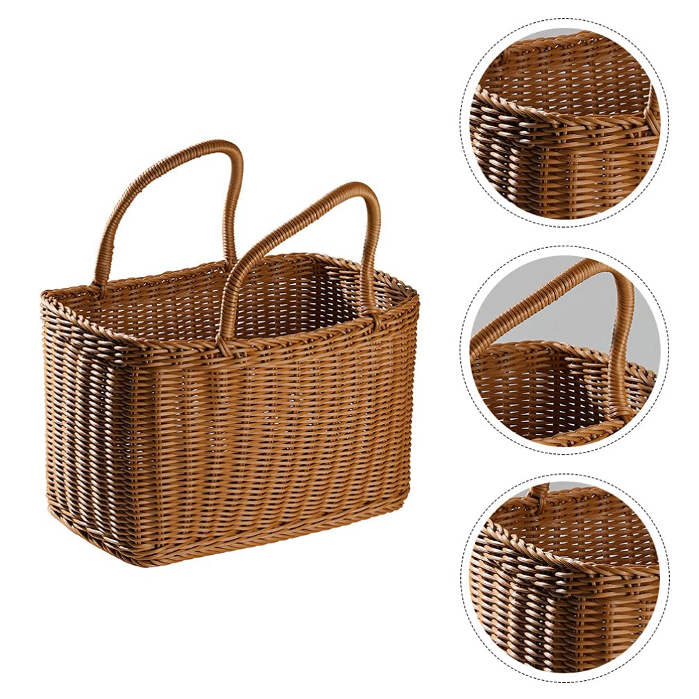 Stylish Woven Plastic Storage Baskets with Handles - Multipurpose Organizer for Groceries, Fruits, Vegetables & Toys - Perfect for Kitchen, Bathroom & Home Organization