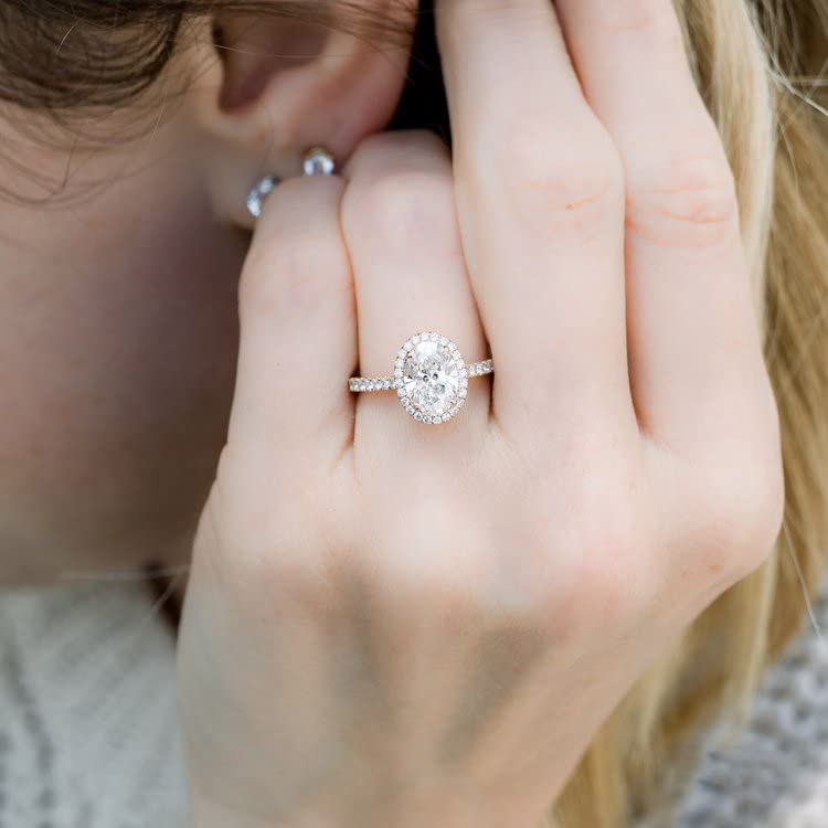 2 CT Oval Cut Moissanite Engagement Ring for Women - Platinum Plated Silver Wedding Band, Promise Ring & Anniversary Jewelry Gift for Her