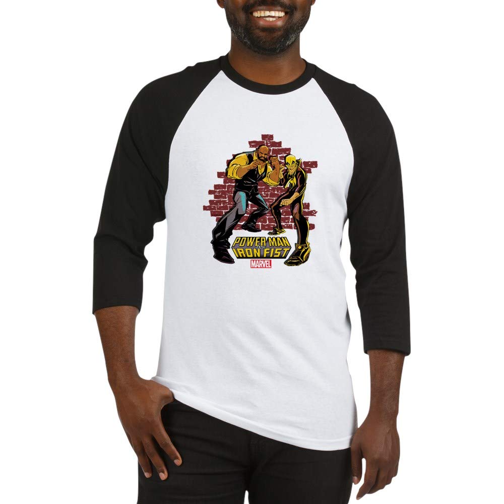 Power Man & Iron Fist Brick Wall Graphic Baseball Tee - Marvel Superhero T-Shirt for Men | Casual Wear, Comic Con Cosplay, Gift for Fans