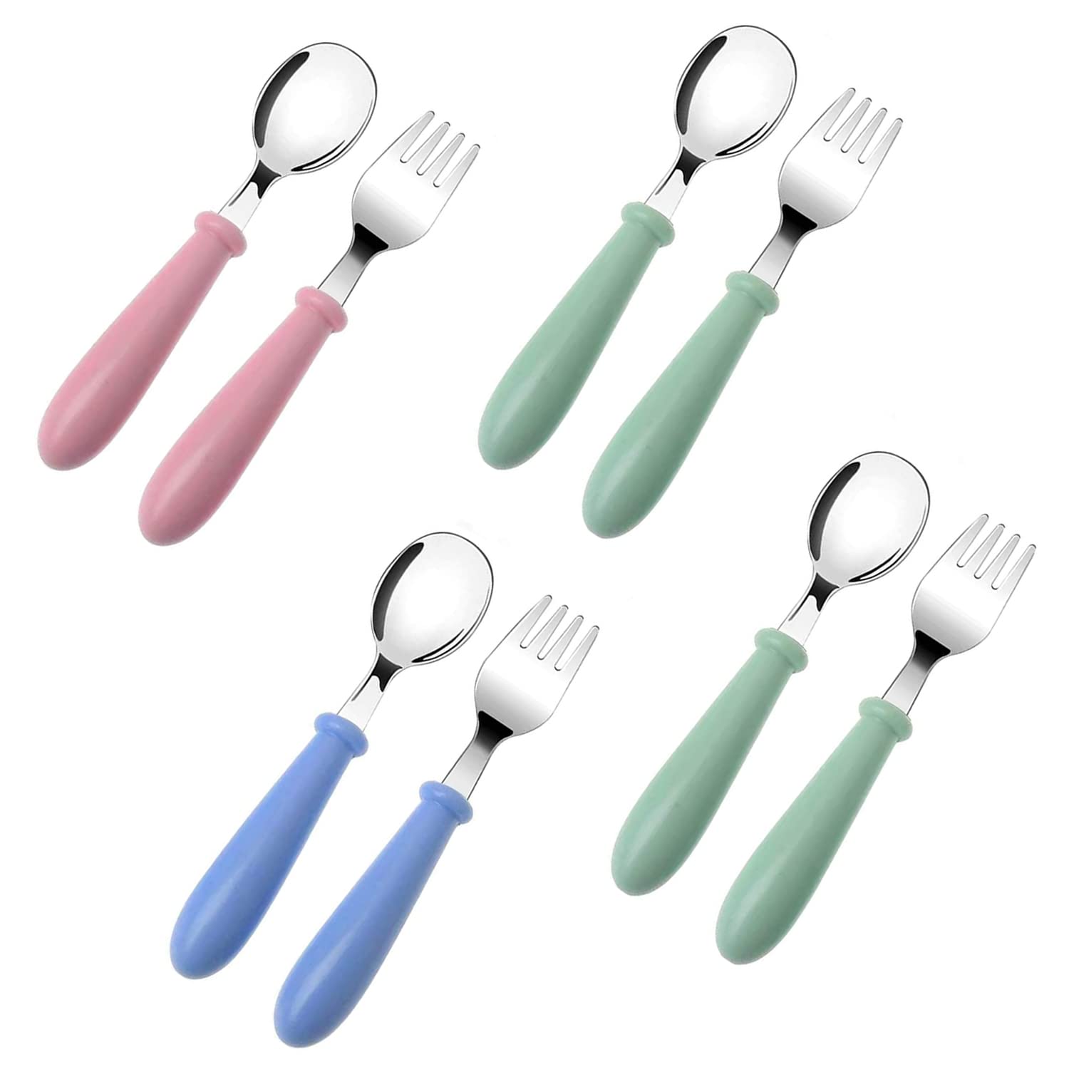 8-Piece Stainless Steel Toddler Utensil Set - 4 Forks & 4 Spoons for Kids with Safe Round Handles | BPA-Free Baby Flatware | Perfect for Daycare, Travel & Learning to Eat Independently