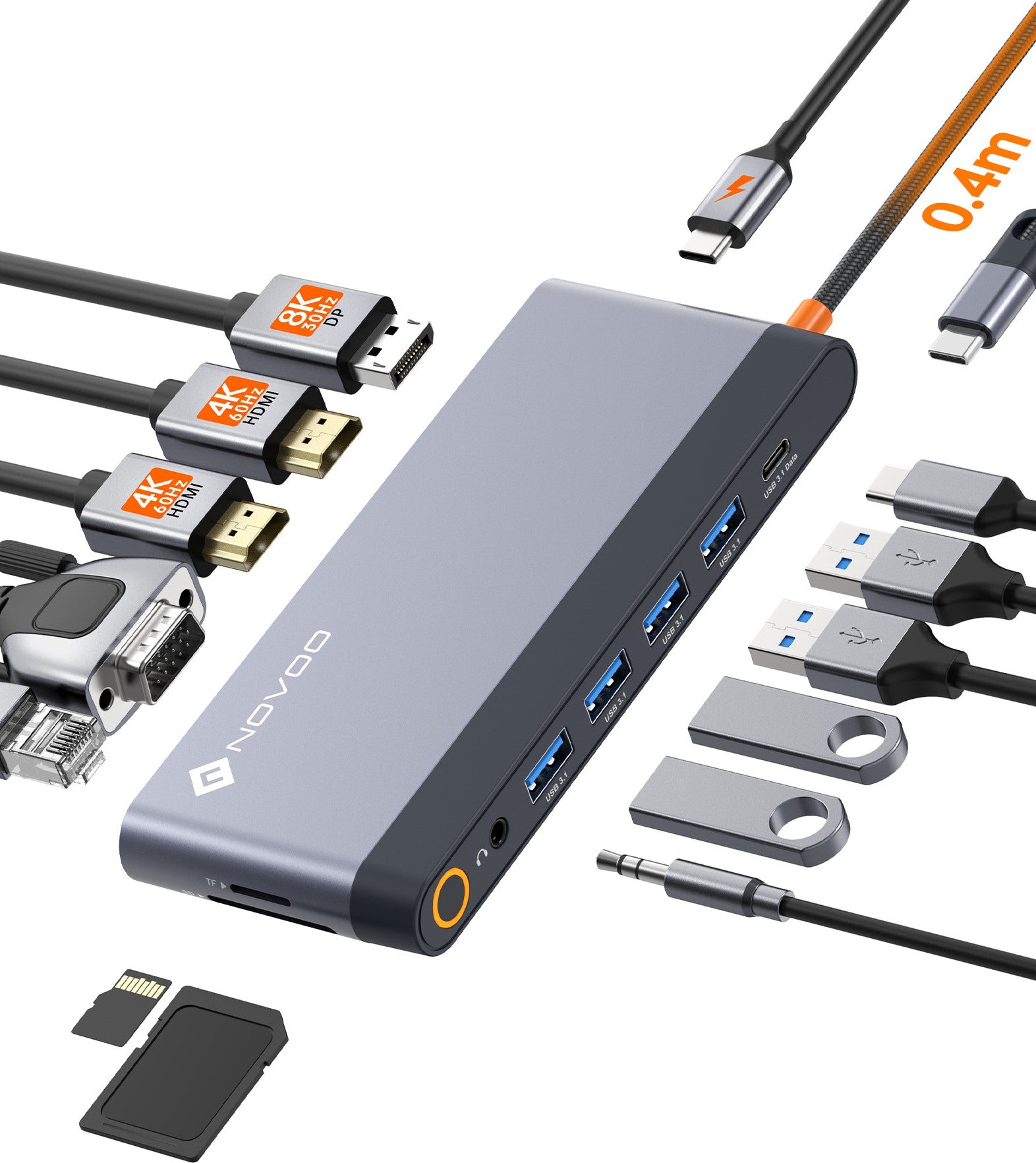 NOVOO RM14F 14-in-1 USB C Docking Station with 4K HDMI, Ethernet, USB 3.0 Ports - Perfect for MacBook, Windows Laptops, Home Office & Remote Work Setup