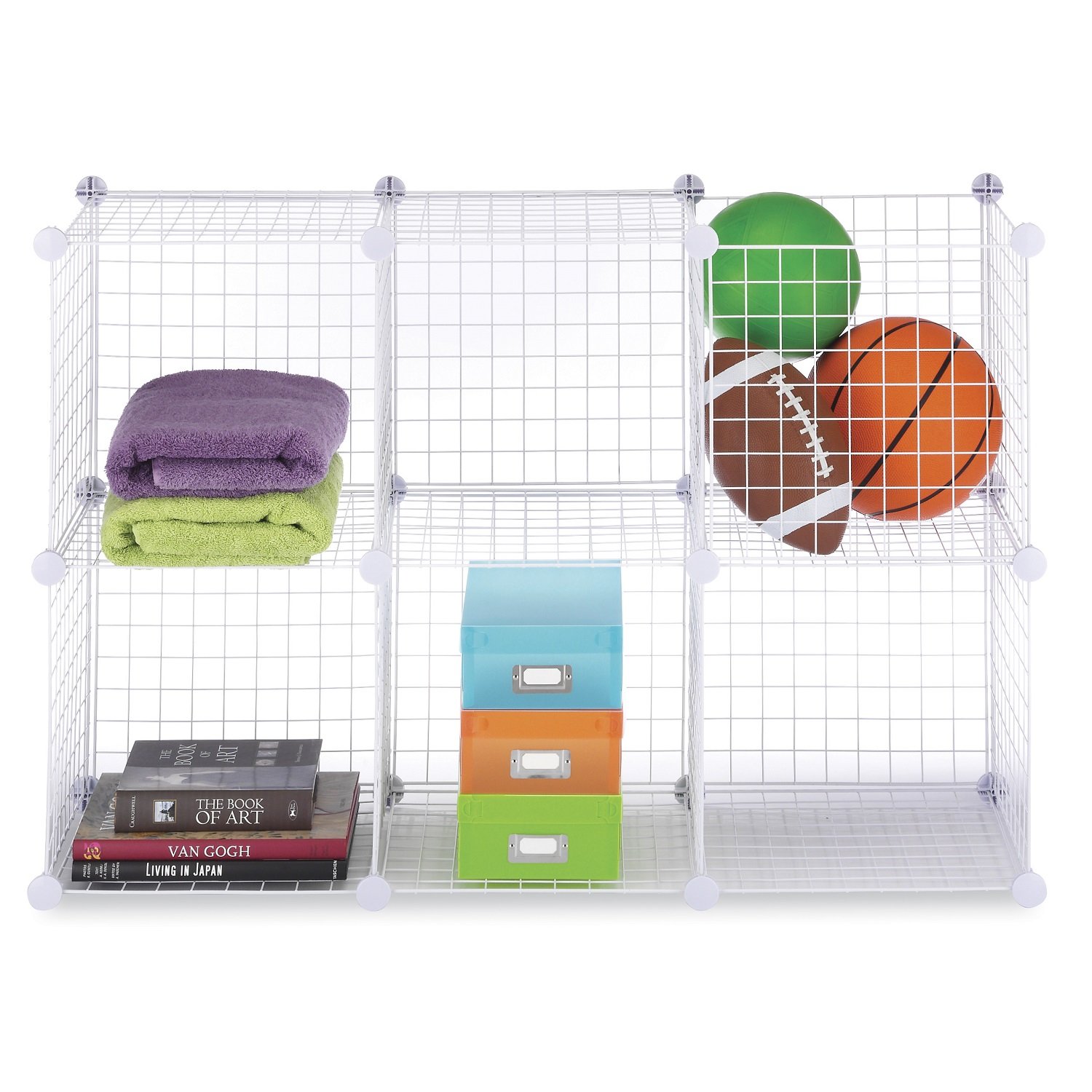 Whitmor Storage Cubes - Stackable Interlocking Wire Shelves for Closet, Pantry & Garage Organization - White (Set of 6) - Perfect for Bedroom, Office & Laundry Room Storage Solutions