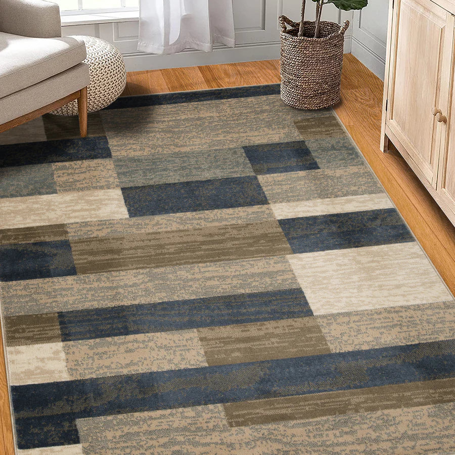 Stylish Rockwood Contemporary Geometric Patchwork Area Rug - Non-Slip Indoor Runner for Living Room, Bedroom & Office Decor