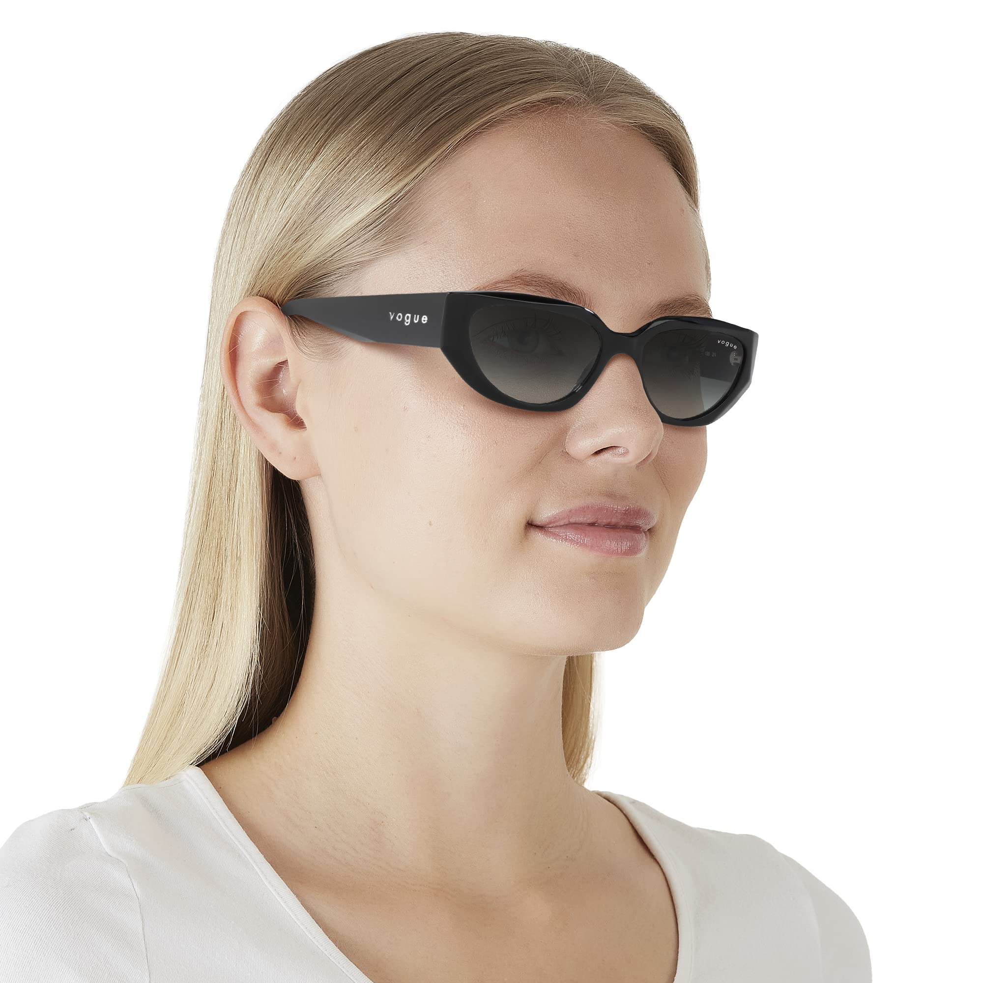 Vogue Women's Sunglasses - Black Frame with Grey Gradient Lenses, 52MM UV Protection - Stylish & Comfortable for Driving, Beach & Outdoor Activities