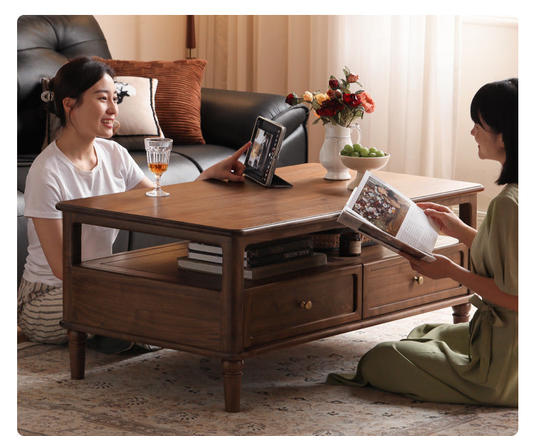 Solid Black Walnut Wood American Retro Coffee Table - Mid-Century Modern Style for Living Room, Lounge & Office Decor