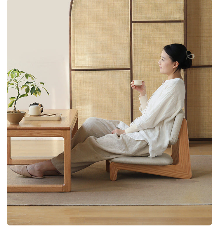 Japanese Style Oak Solid Wood Tea Chair - Handcrafted Traditional Tea Ceremony Chair for Zen Garden, Meditation & Home Decor