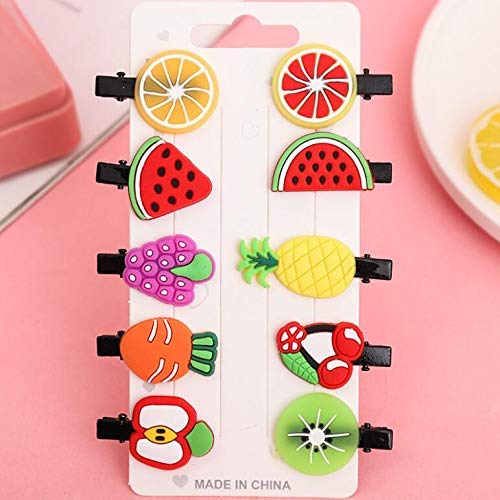 10 Pcs Cute Fruit Hair Clips Set for Baby Girls Toddlers - Colorful Barrettes Hair Accessories for Kids (Strawberry, Banana, Grape) - Perfect for School, Parties & Daily Hair Styling