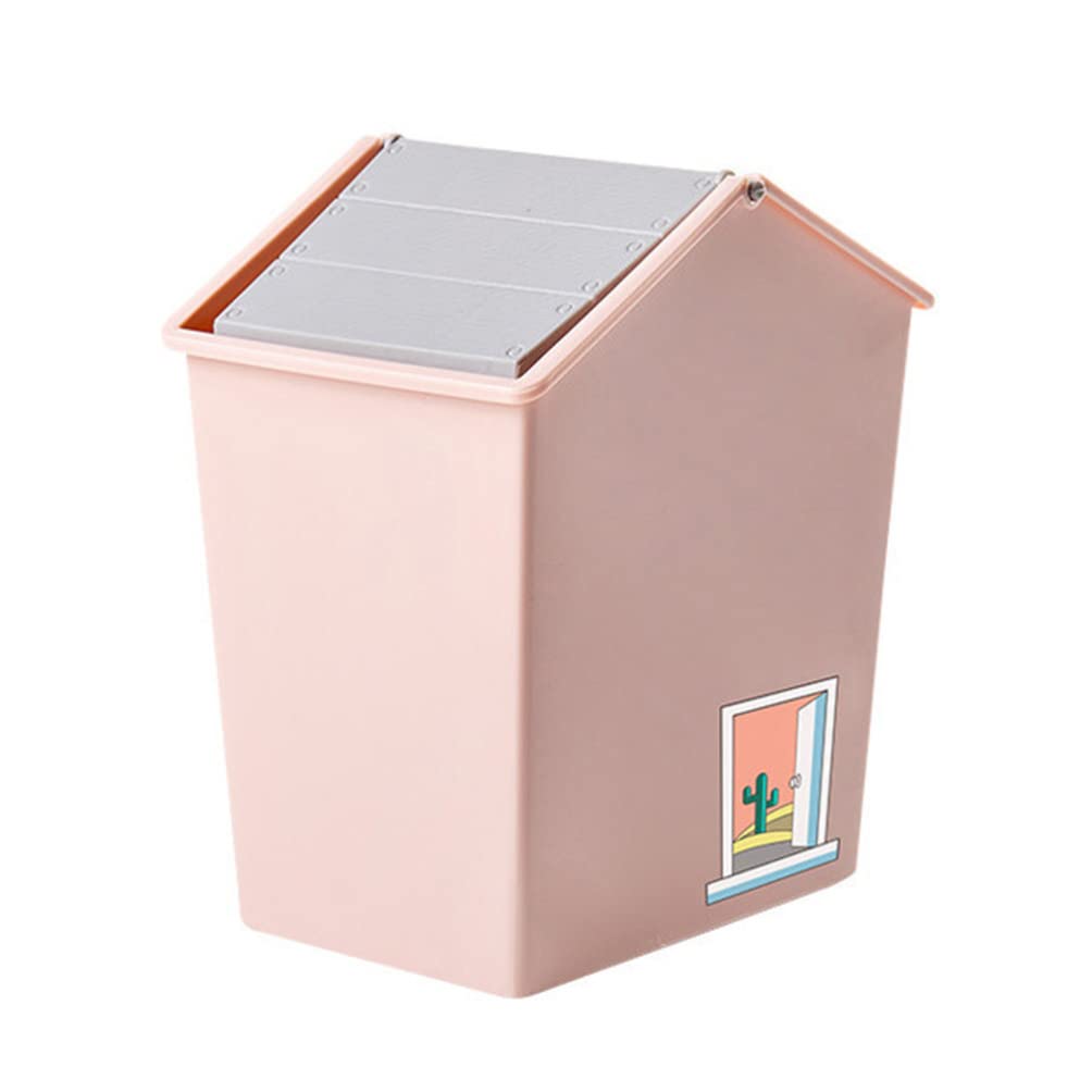 Zerodeko Mini Trash Can with Lid - Small Plastic Desk Waste Bin, Cabin-Shaped Garbage Container for Office, Bedroom, Bathroom & Kitchen - Perfect Tabletop Organizer for Home & Workspace (Pink)