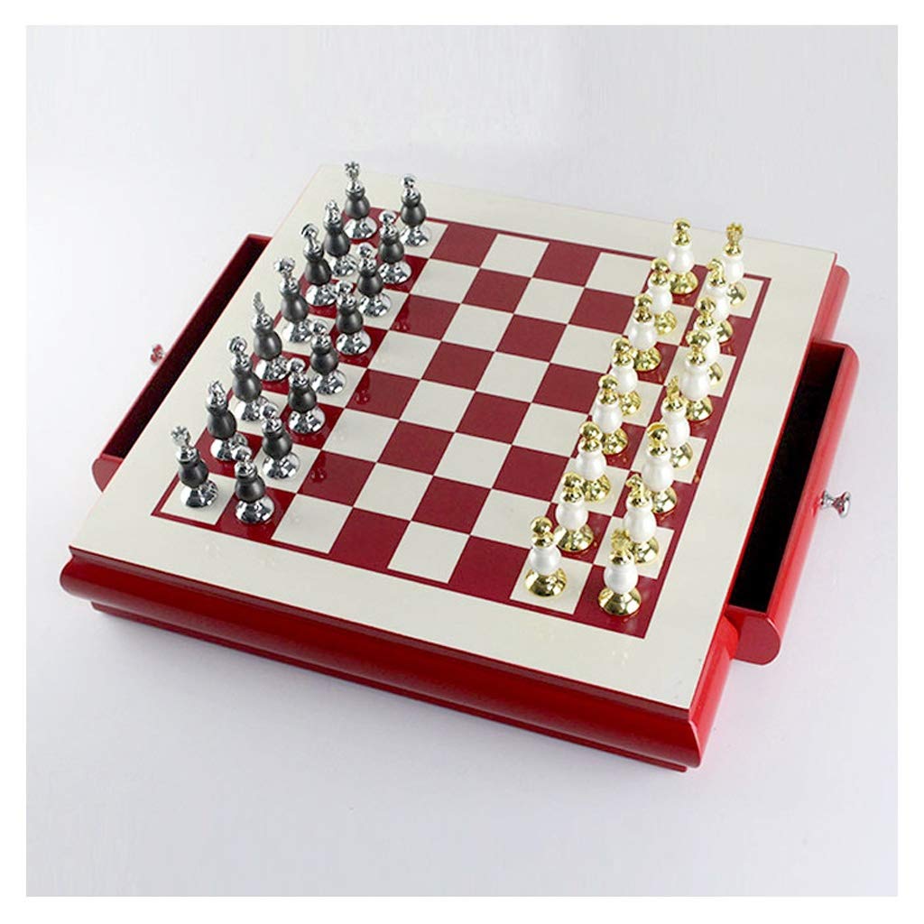Premium Wooden Chess Set with Zinc Alloy Pieces - Luxury Handcrafted Chess Board Game for Adults & Kids - Perfect for Living Room Decor, Family Game Night & Intellectual Gifts (Red)