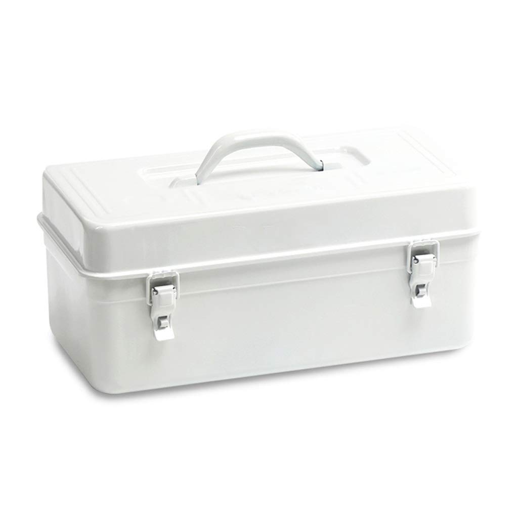 White Iron Tool Box with Comfort Handle & Metal Buckle - Durable Repair Tool Storage Box for Household, Medicine & Workshop Organization | Perfect for DIY Projects, Garage Storage & Home Maintenance
