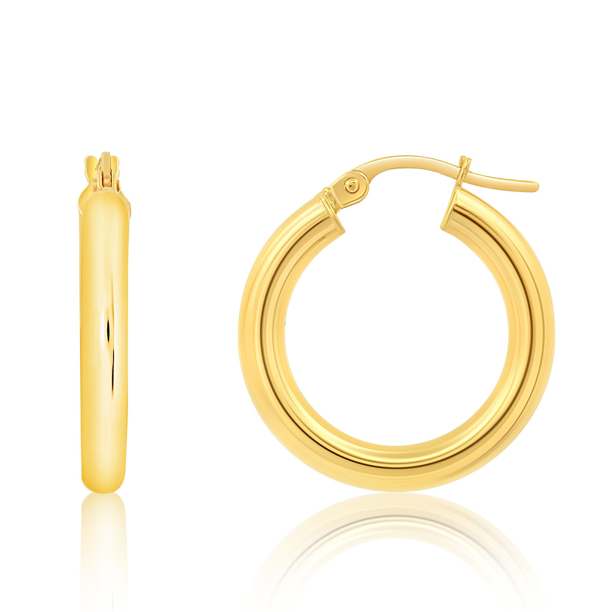 14K Solid Gold Hoop Earrings for Women - Yellow or White Gold Click-Top Hoops (0.75