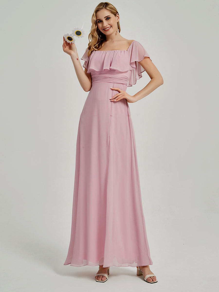 Elegant Black Convertible Off-Shoulder Chiffon Bridesmaid Maxi Dress with High Slit - Perfect for Weddings, Parties & Formal Events