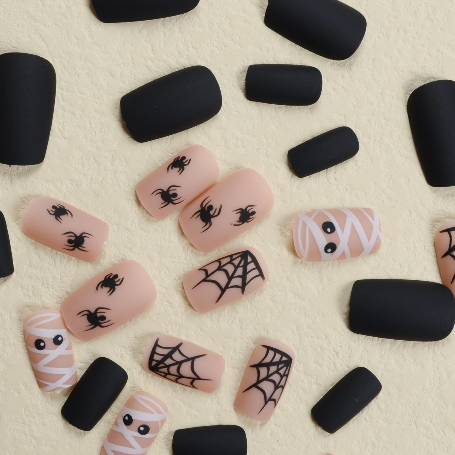 **Halloween Press-On Nails Short Square Fake Nails with Spider Web Design - Matte Acrylic False Nails for Women & Girls - Perfect for Halloween Parties, Costumes, and Spooky Nail Art**