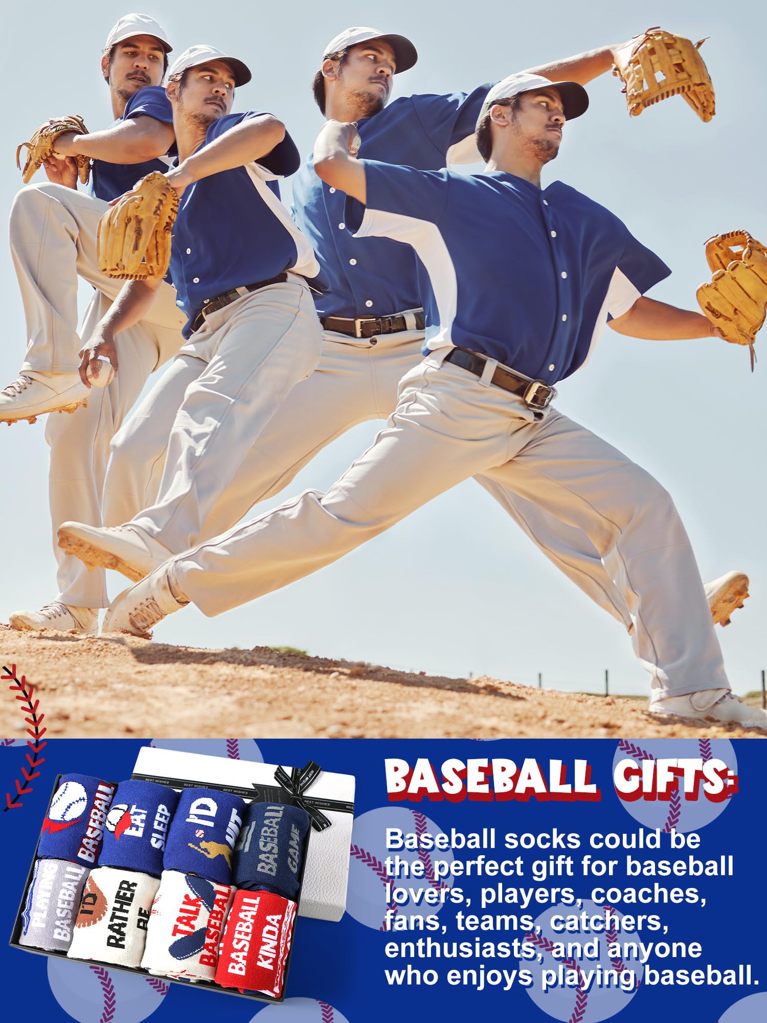 Patelai 8 Pairs Funny Baseball Socks for Men - Novelty Crew Socks Gift for Baseball Players, Coaches & Fans - Perfect for Games, Practices & Baseball Season Gifts