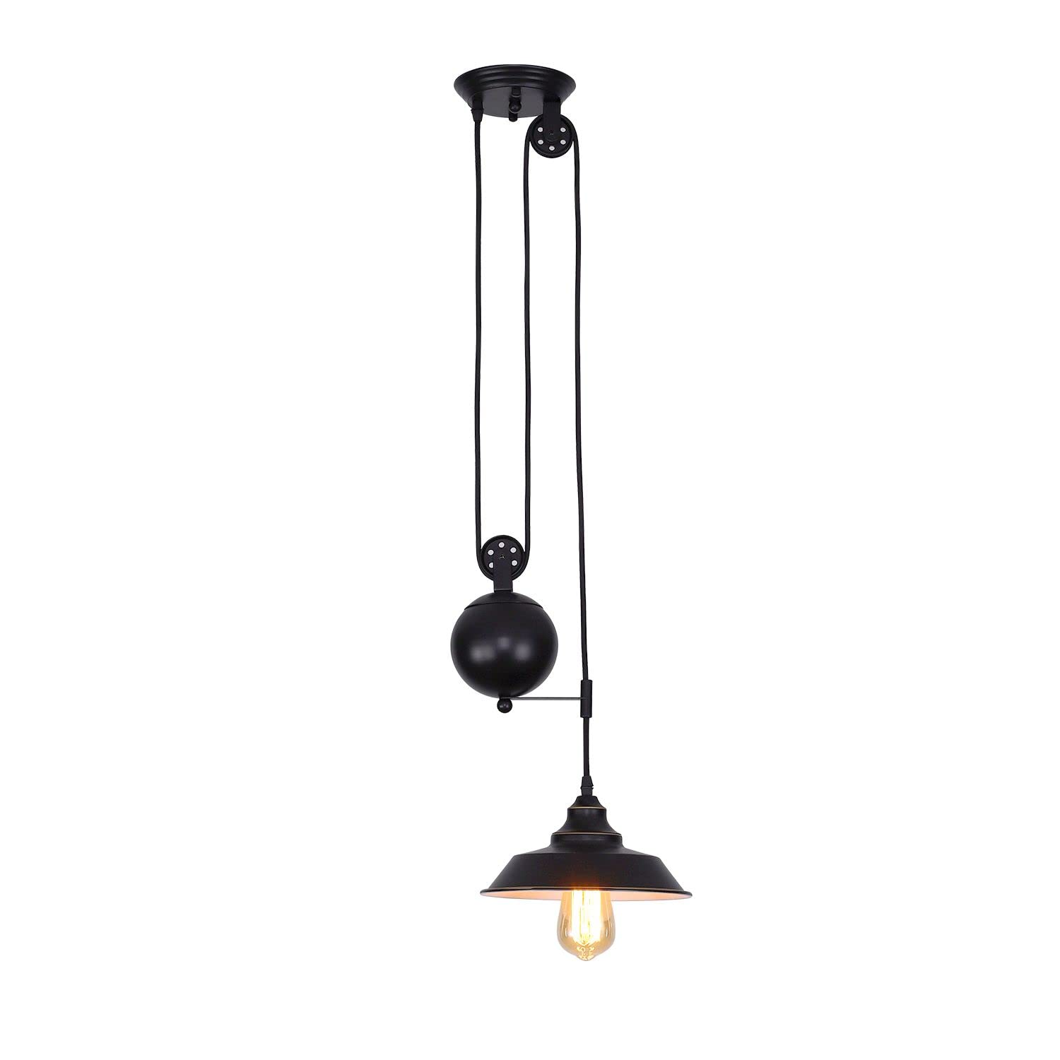 HomeLava 9-inch Black Industrial Pendant Light - Oil Rubbed Bronze Ceiling Fixture with Pulley for Kitchen, Dining Room & Over Sink | Modern Hanging Chandelier Lighting for Farmhouse & Industrial Decor