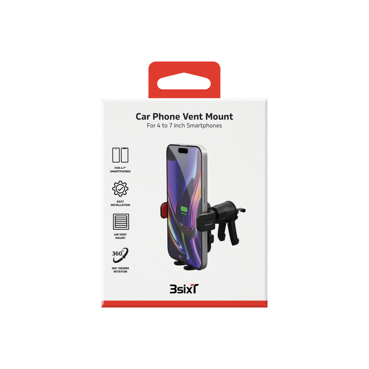 3sixT Quick Release Car Vent Mount - Universal Phone Holder for iPhone, Samsung, Google Pixel - Hands-Free Driving, GPS Navigation, Safe & Secure Fit - Perfect for Commuting, Road Trips, Uber/Lyft Drivers