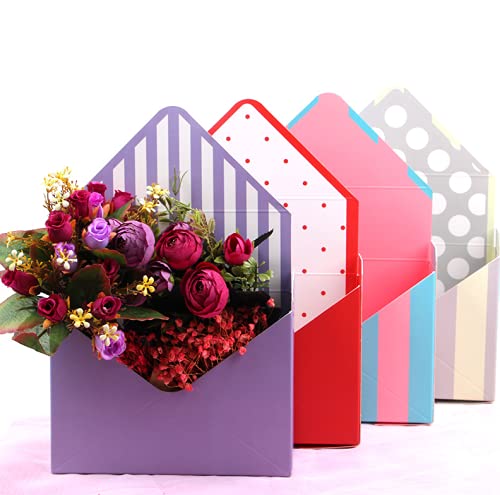 Rikyo 5-Piece Flower Envelope Storage Box Set - Waterproof Folding Paper Gift Box for Wedding Bouquets, Engagement, Valentine's Day, Birthday & Graduation Decor - Perfect for Floral Arrangements, Party Favors & Gift Wrapping (White)
