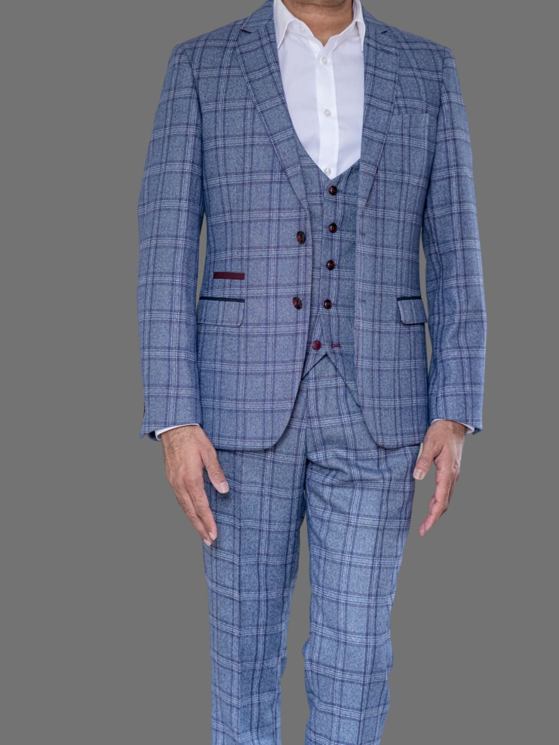 Marc Darcy Abbott Men's Blue Tweed 3 Piece Suit - Premium Slim Fit Business Suit for Weddings, Office & Formal Events